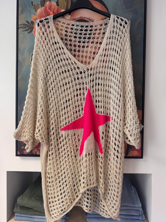 Pull crochet beige