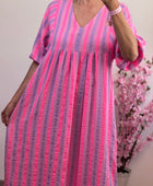 Robe bohème gaz de coton rayures Lila et rose TU 36/48