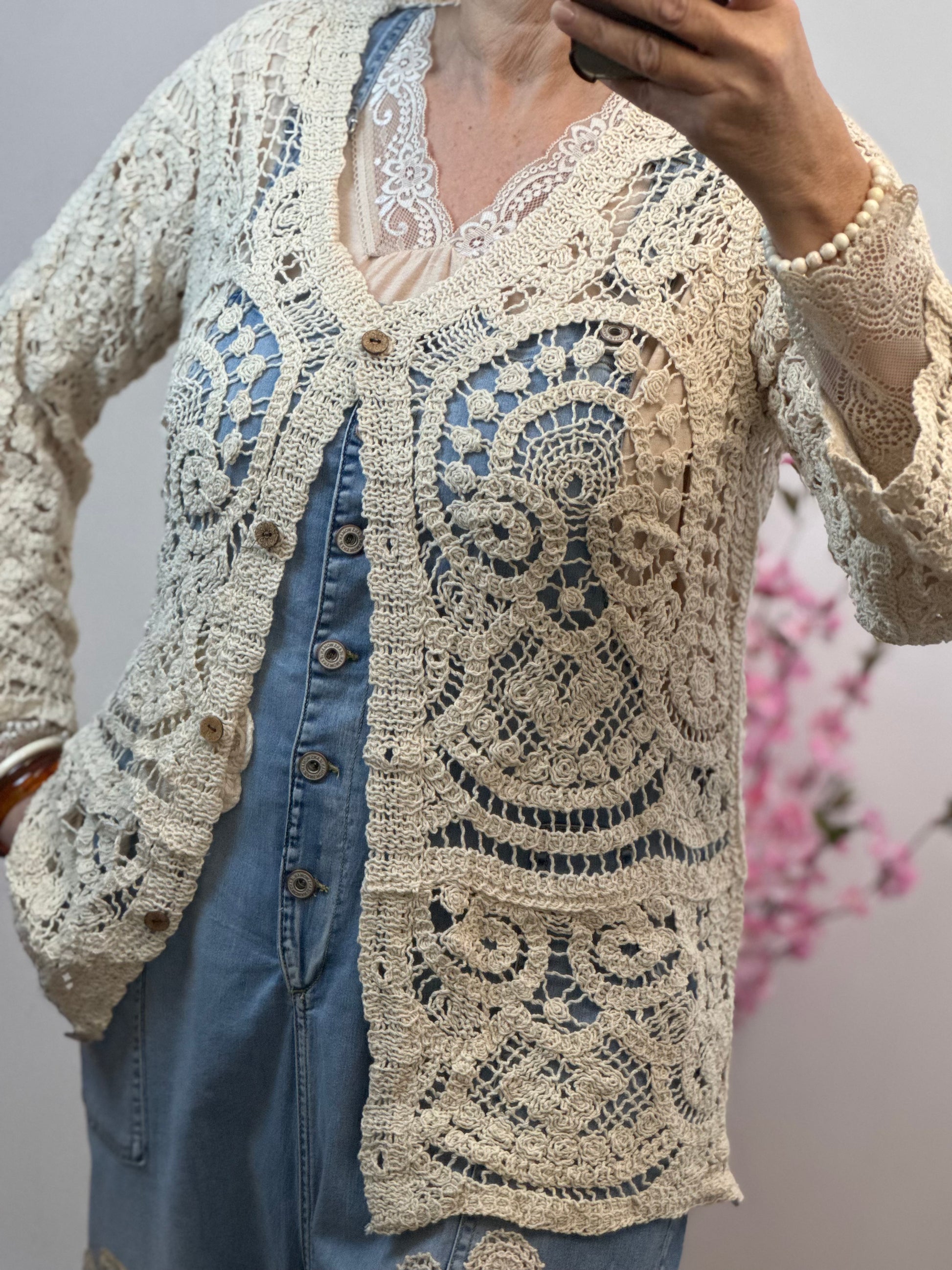 Gilet long crochet beige TU 38/44