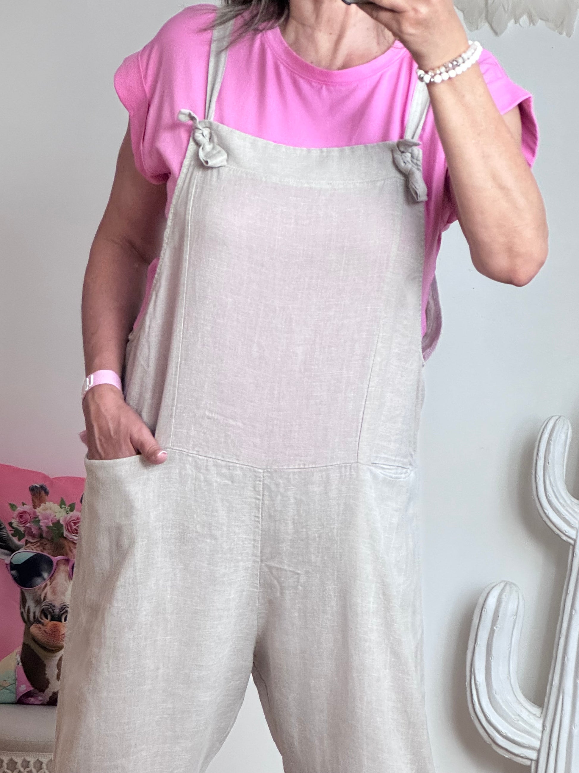 Salopette lin taupe