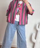 Veste kimono kaki et rose
