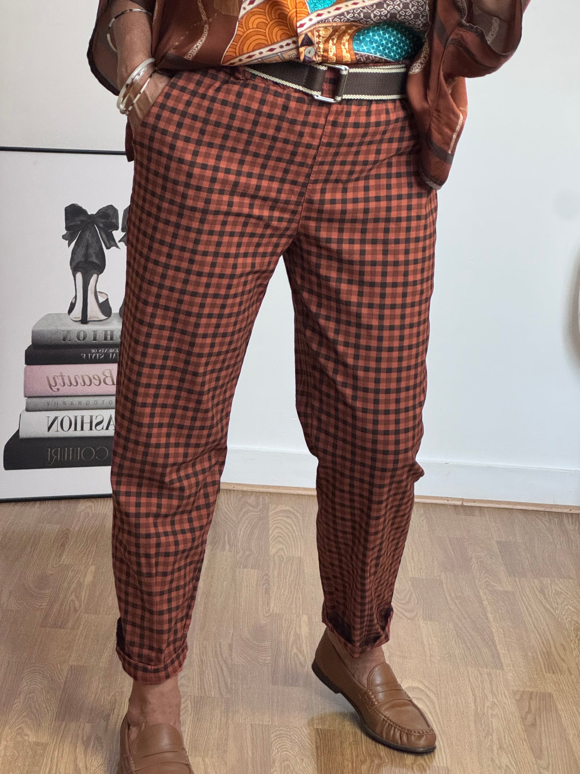 Pantalon vichy terracotta