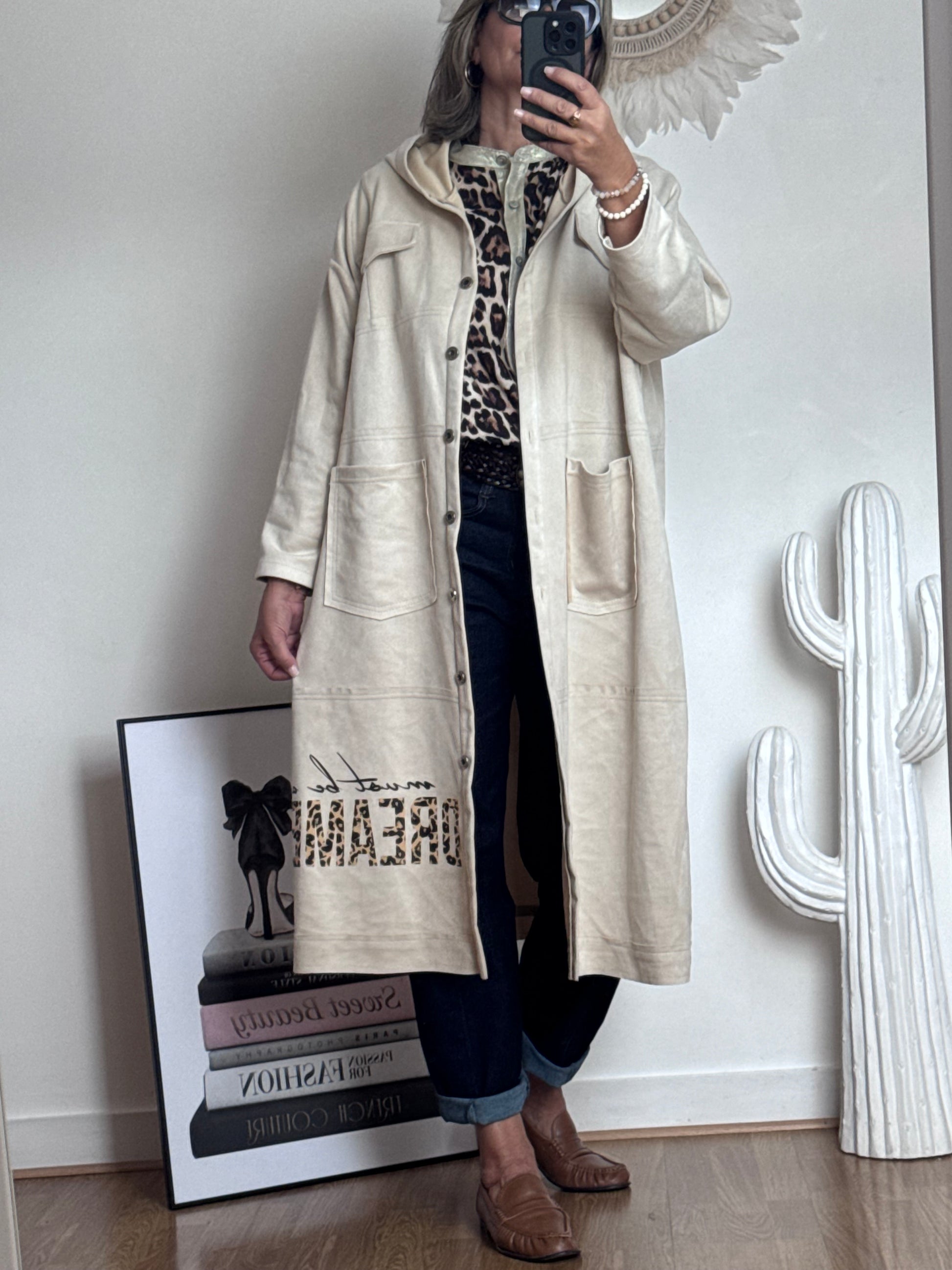 Veste longue suédine beige