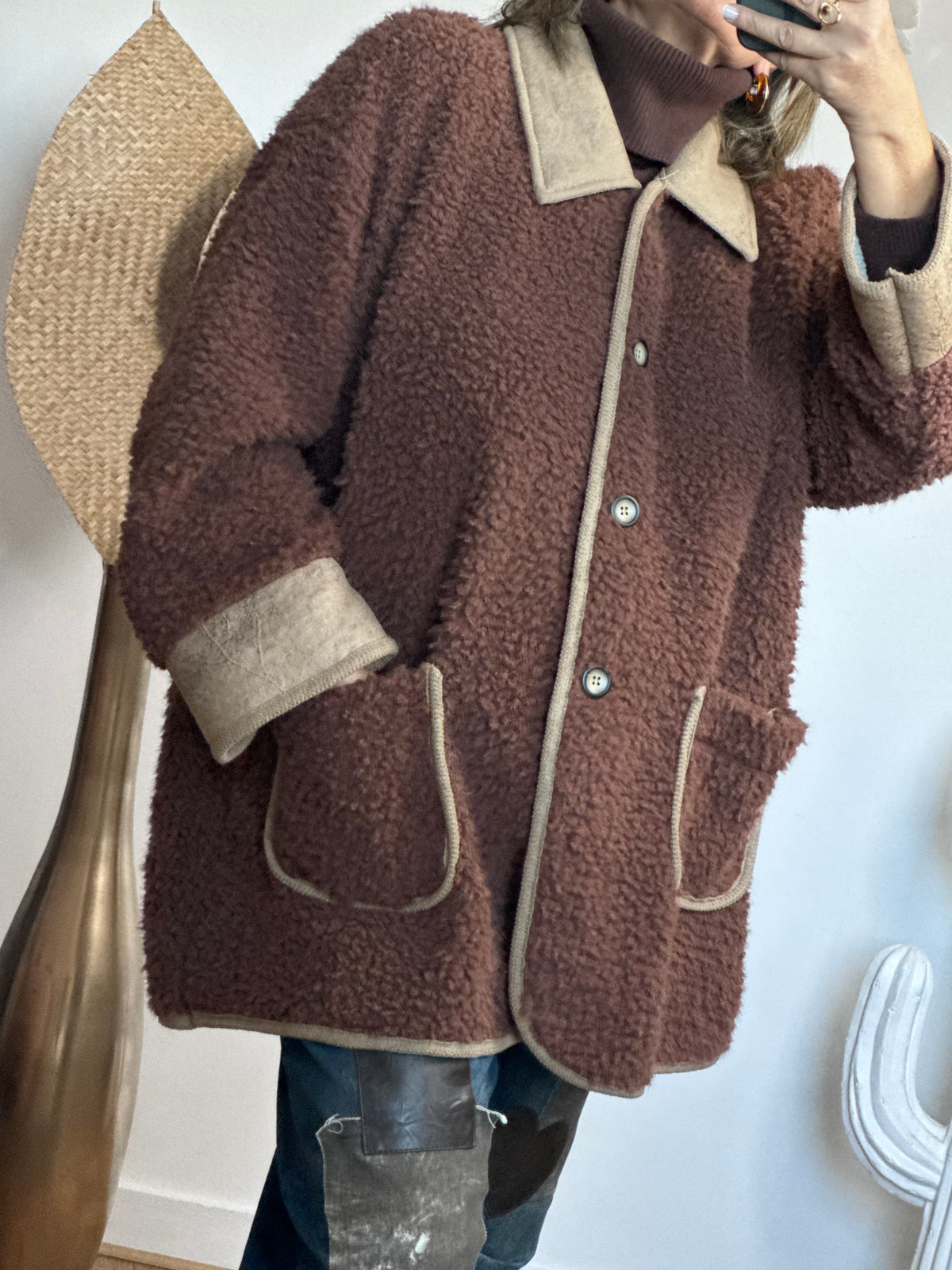Veste moumoute Marron bi matière