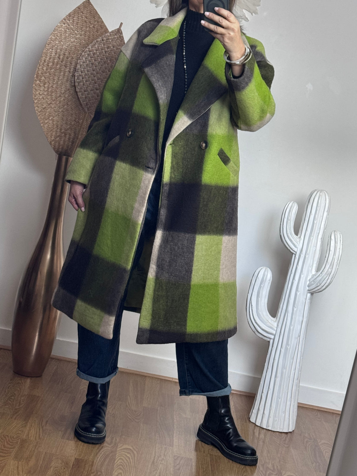 Manteau carreaux pistache