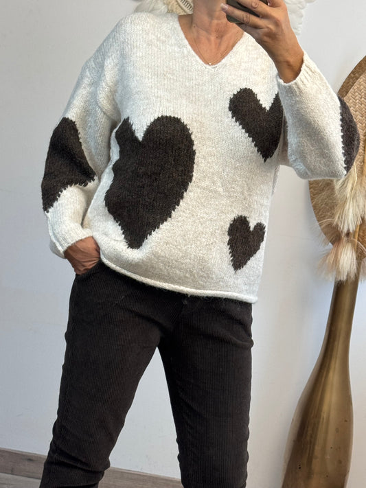 Pull cœur marron