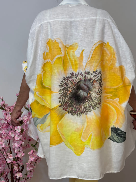 Chemise évasée fleurs jaune TU 38/46