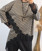 Pull asymétrique pieds de poule dentelle