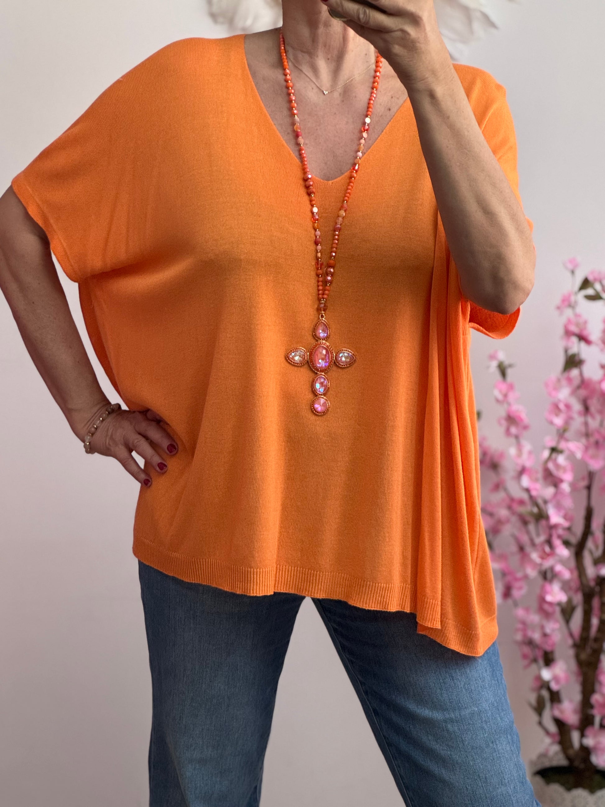 Pull maille fine orange TU 44/50