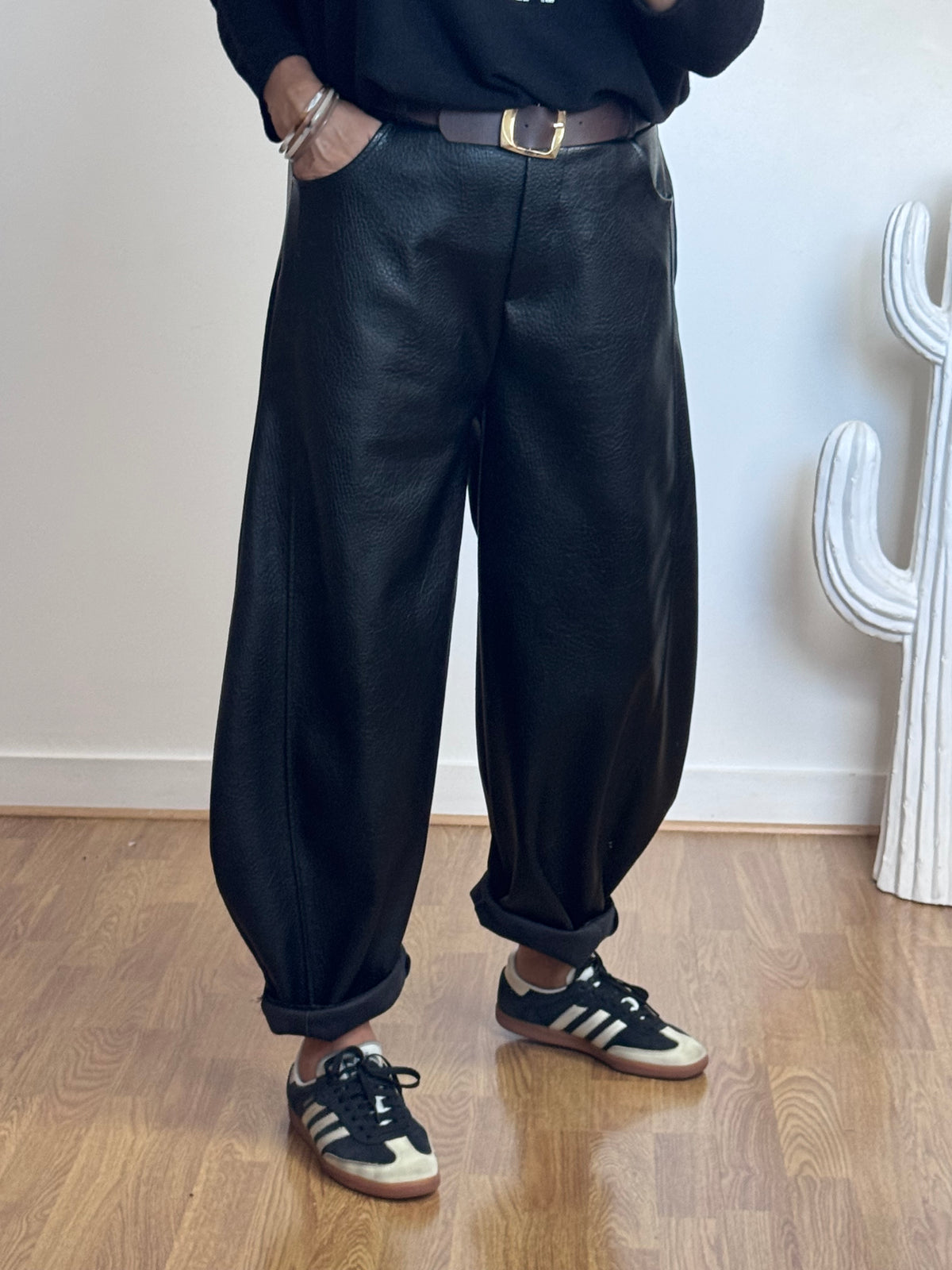 Pantalon barrel similicuir noir TU 38/46