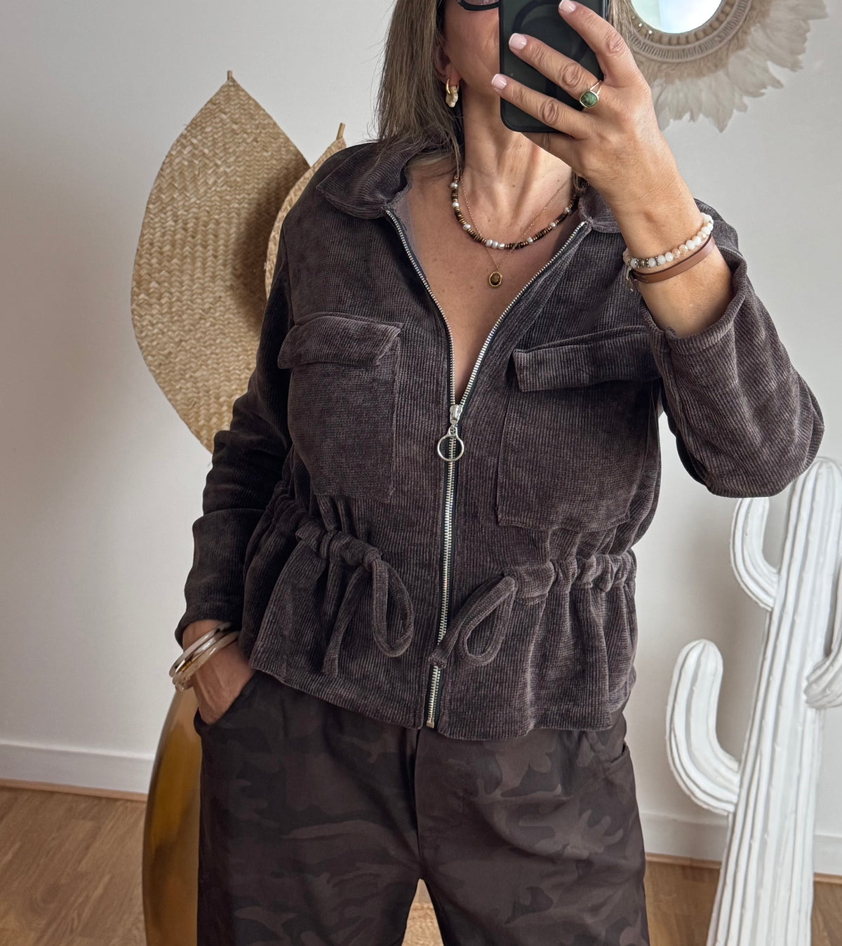 Veste velours milleraie marron