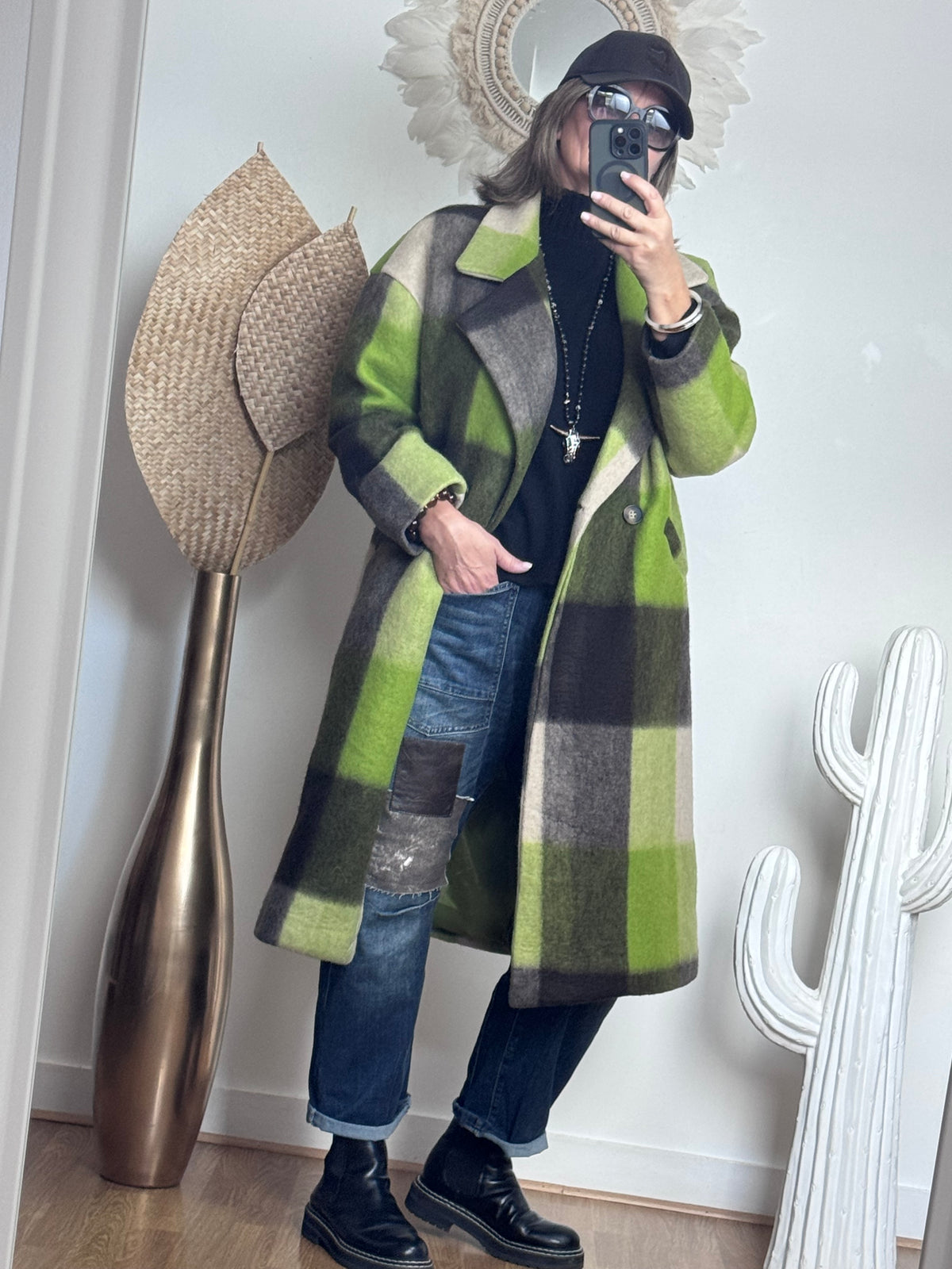 Manteau carreaux pistache