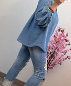 Blouse bohème bleu tencel  TU 44/50