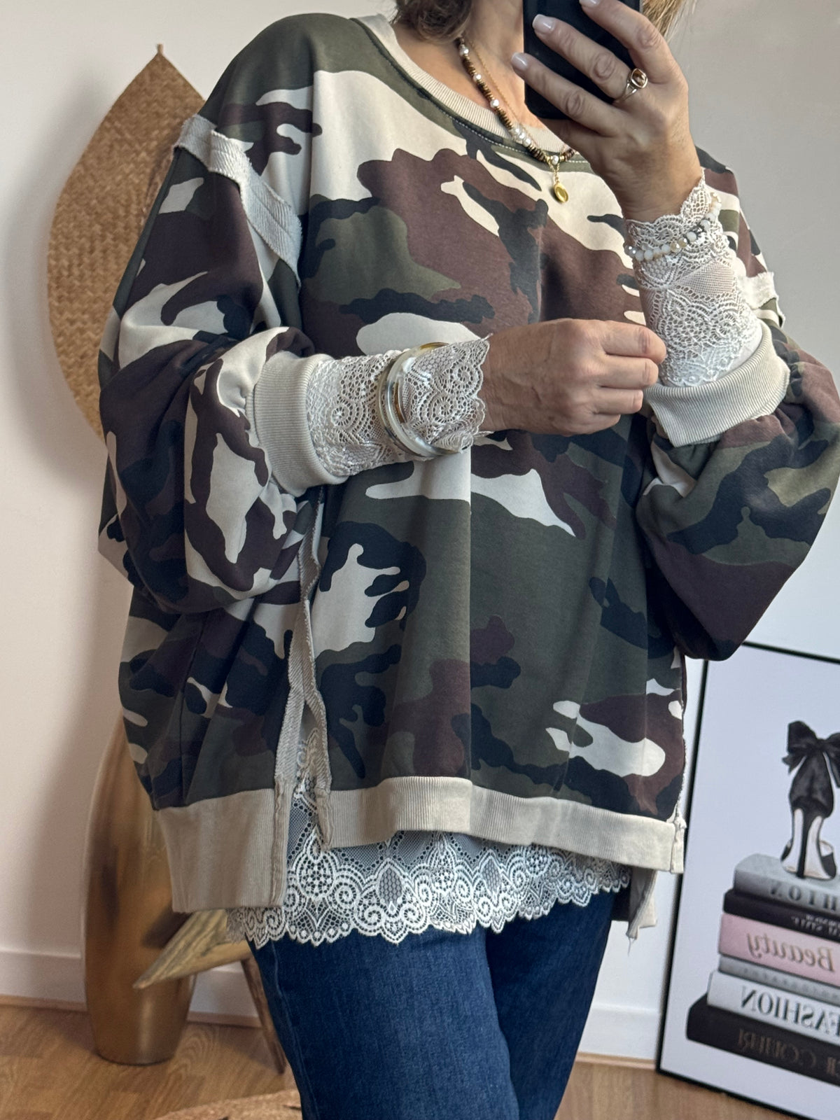 Top dentelle beige