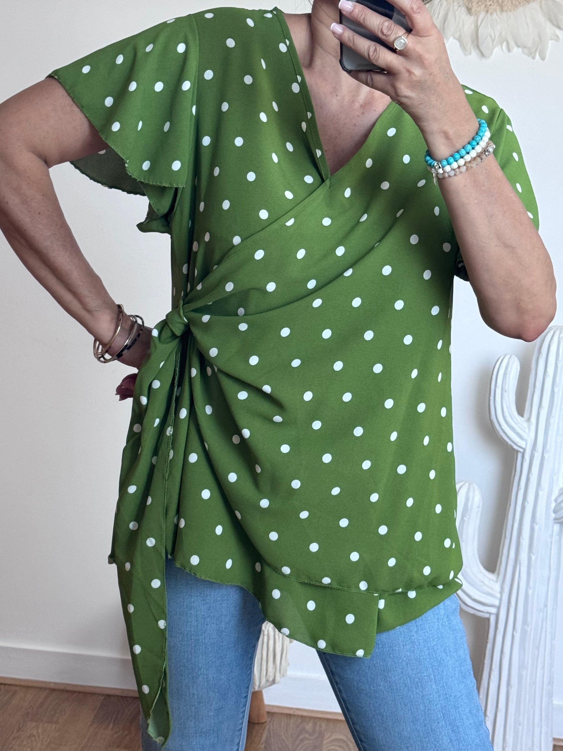 Blouse pois vert TU 44/50