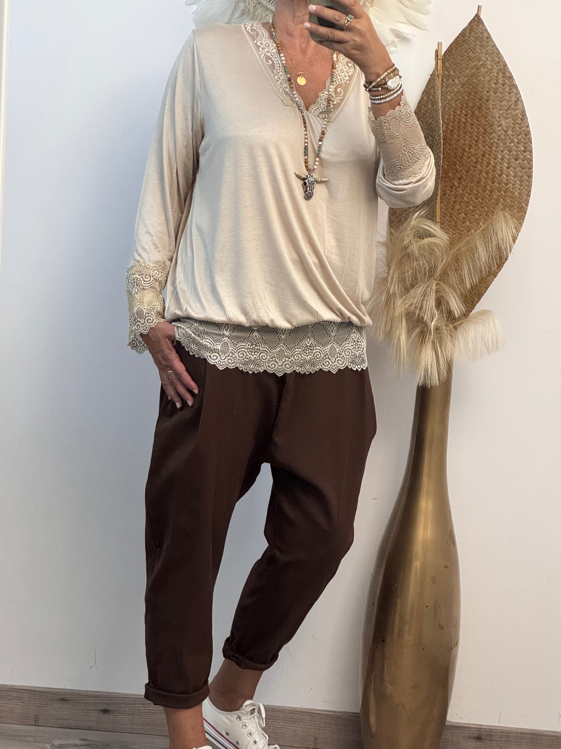 Top dentelle beige TU 40/46 et TU 46/50