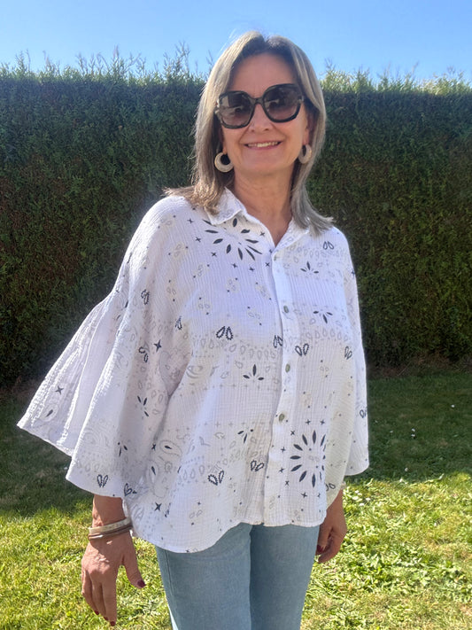 Chemise oversize bandana blanc