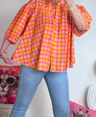 Chemise vichy orange et rose
