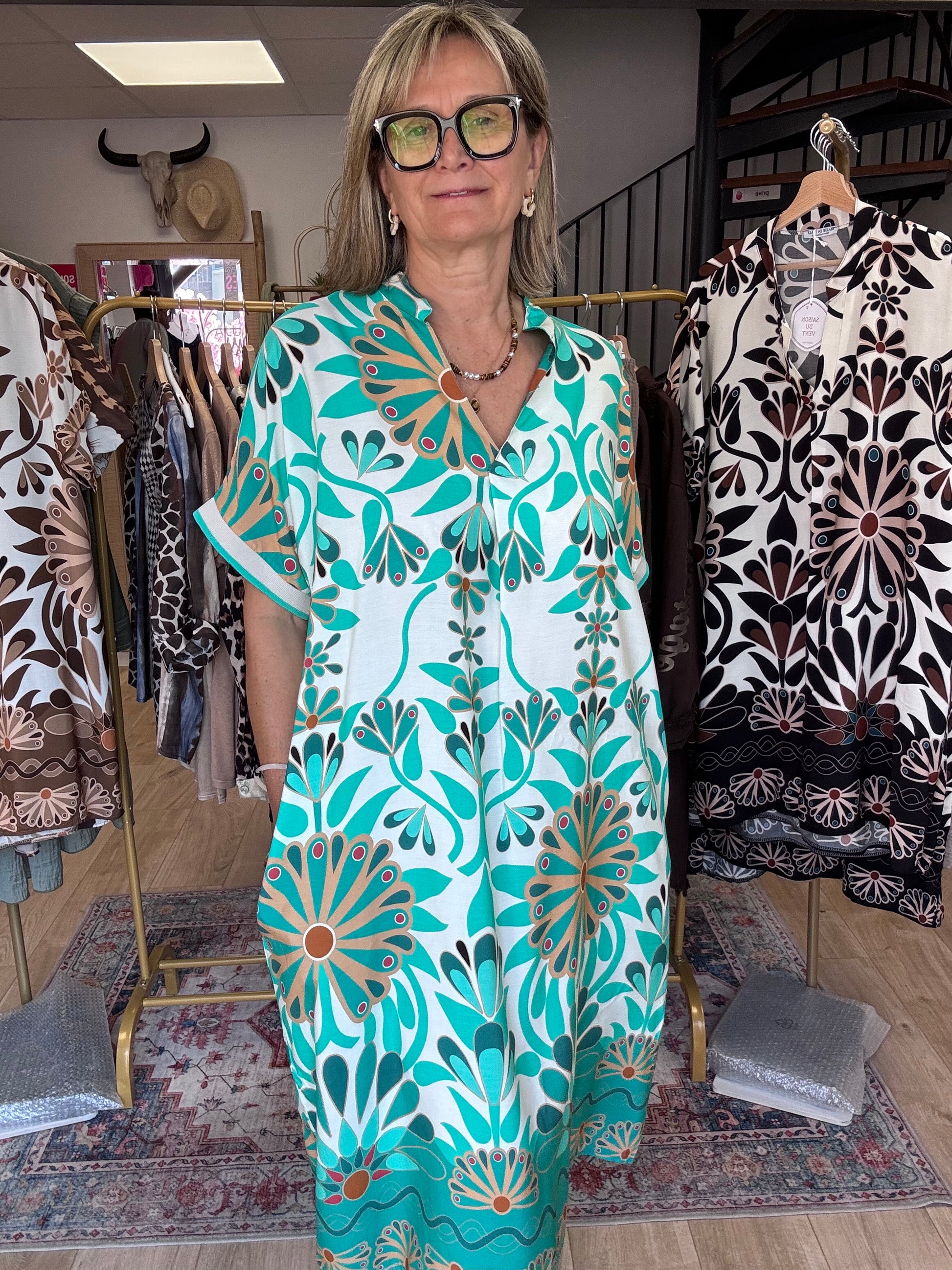 Robe Emma version longue turquoise TU 40/48