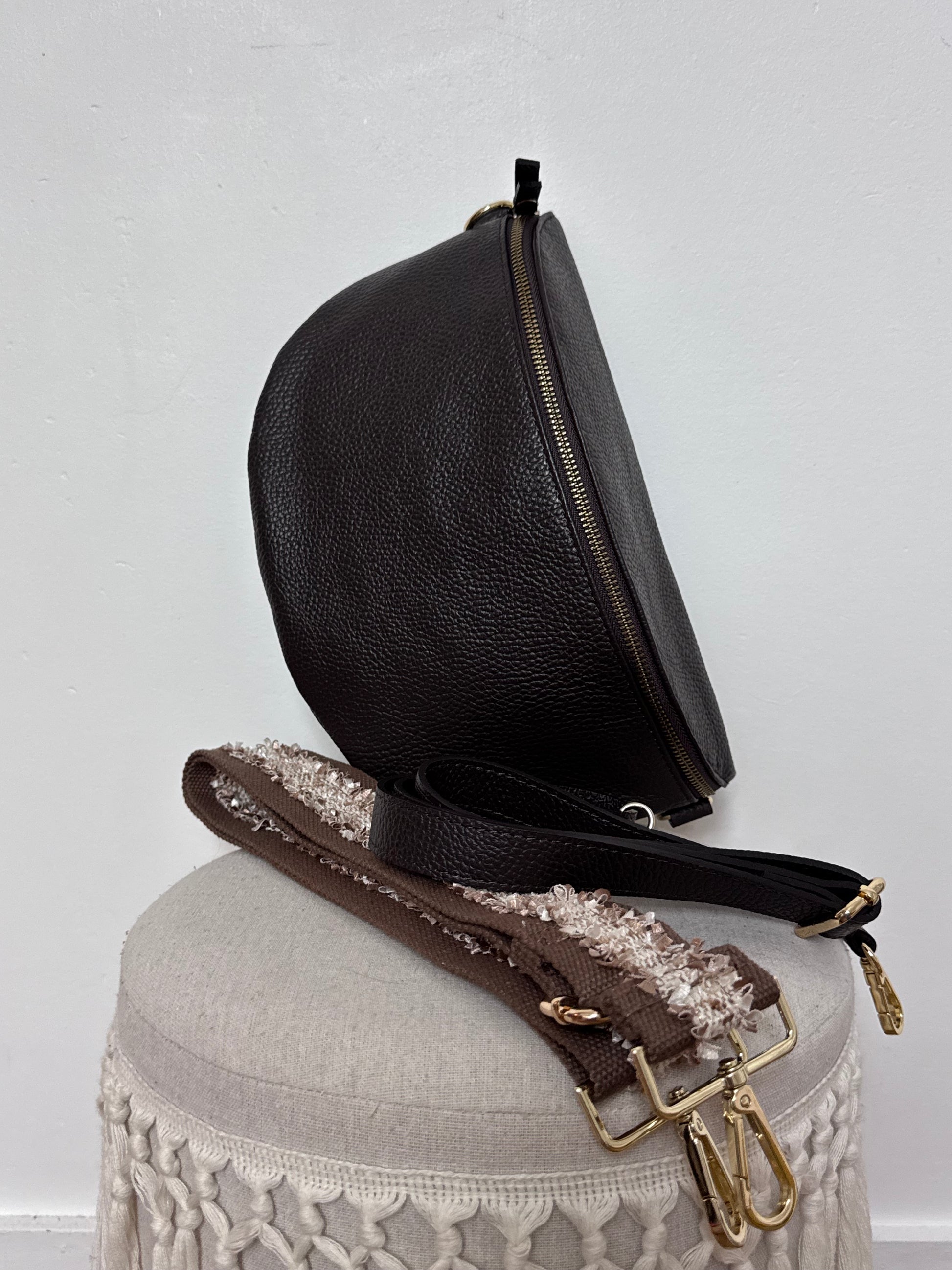 Sac banane cuir marron + 2 sangles