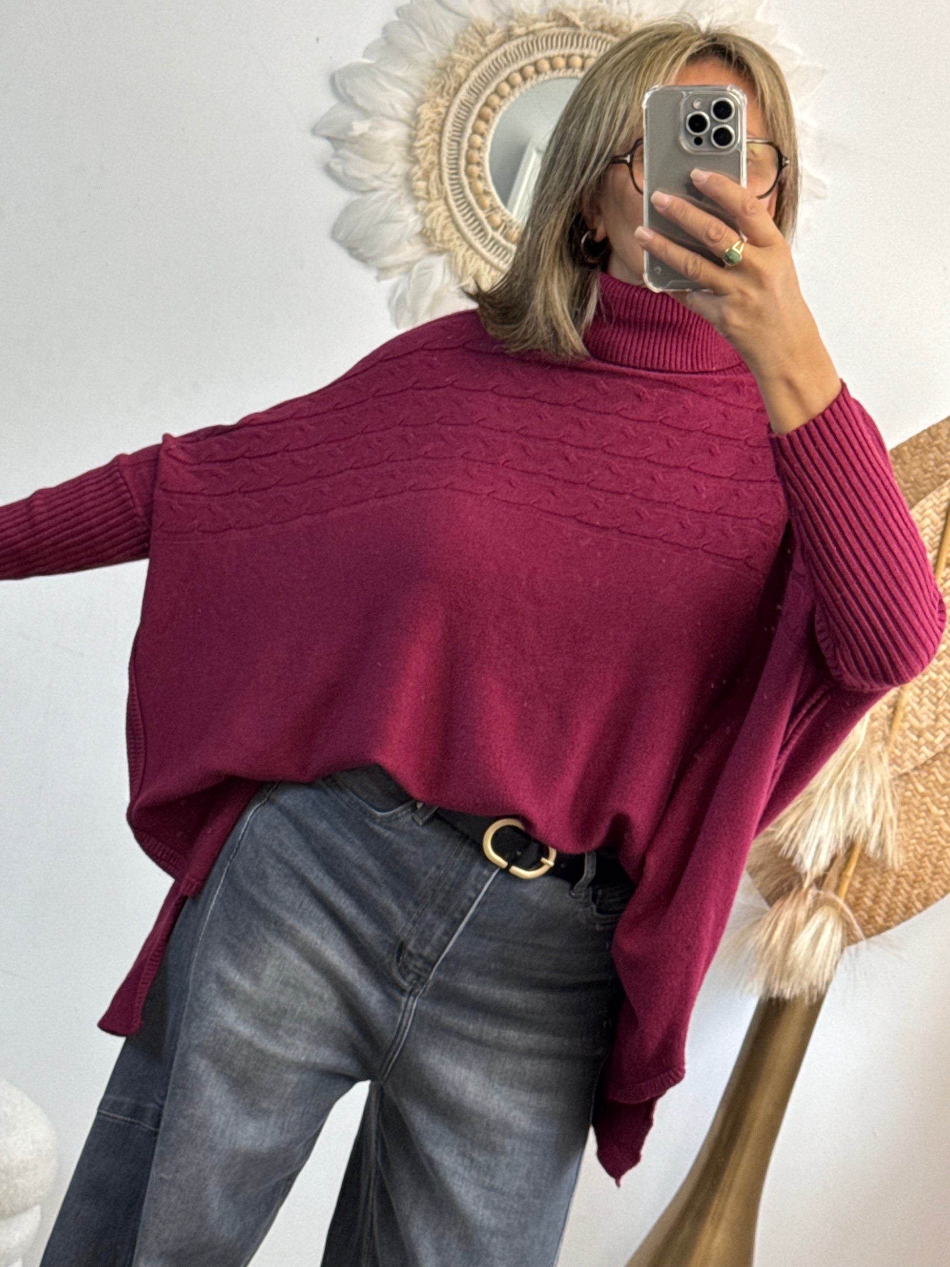 Pull col roulé prune TU 44/54