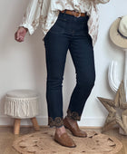 Jean flare bleu brute brodé