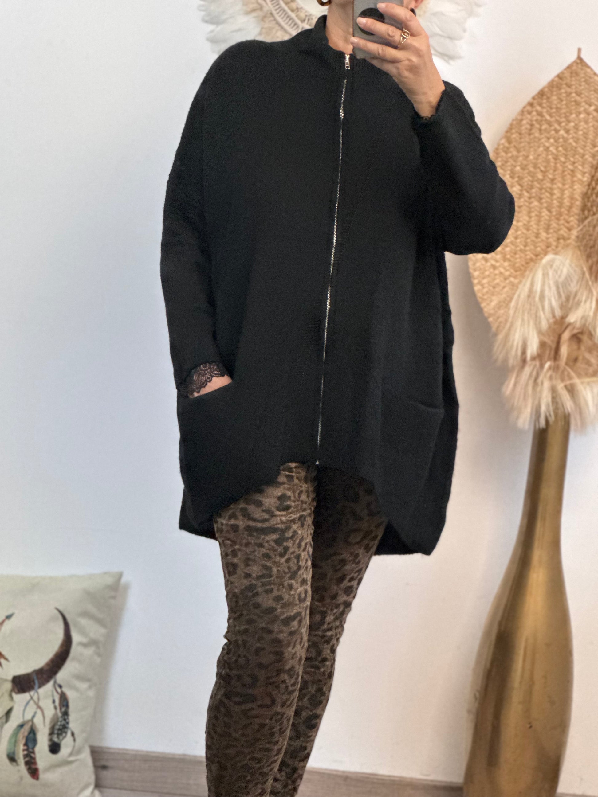 Gilet long oversize noir jolie formes TU 44/50