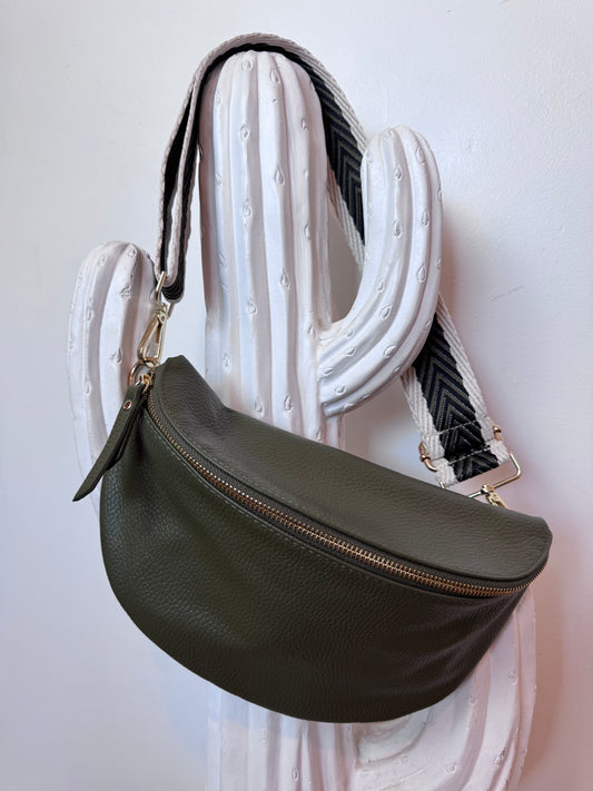 Sac banane cuir kaki +2 sangles