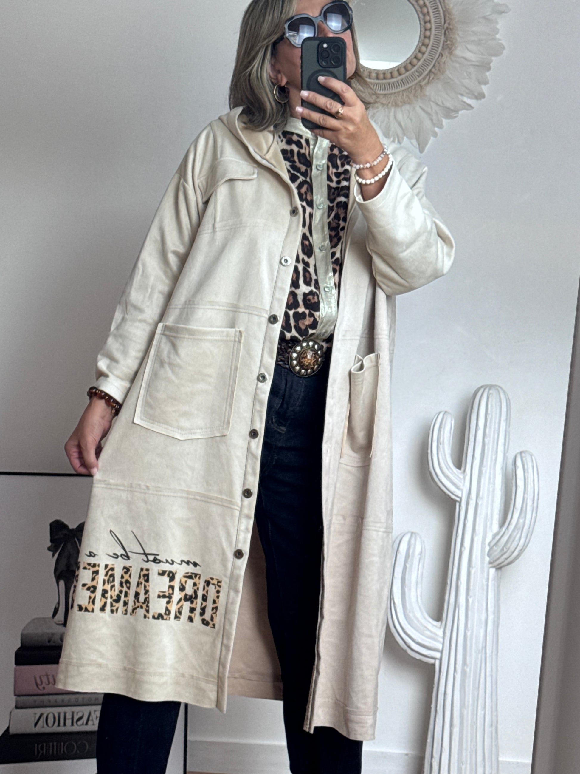 Veste longue suédine beige