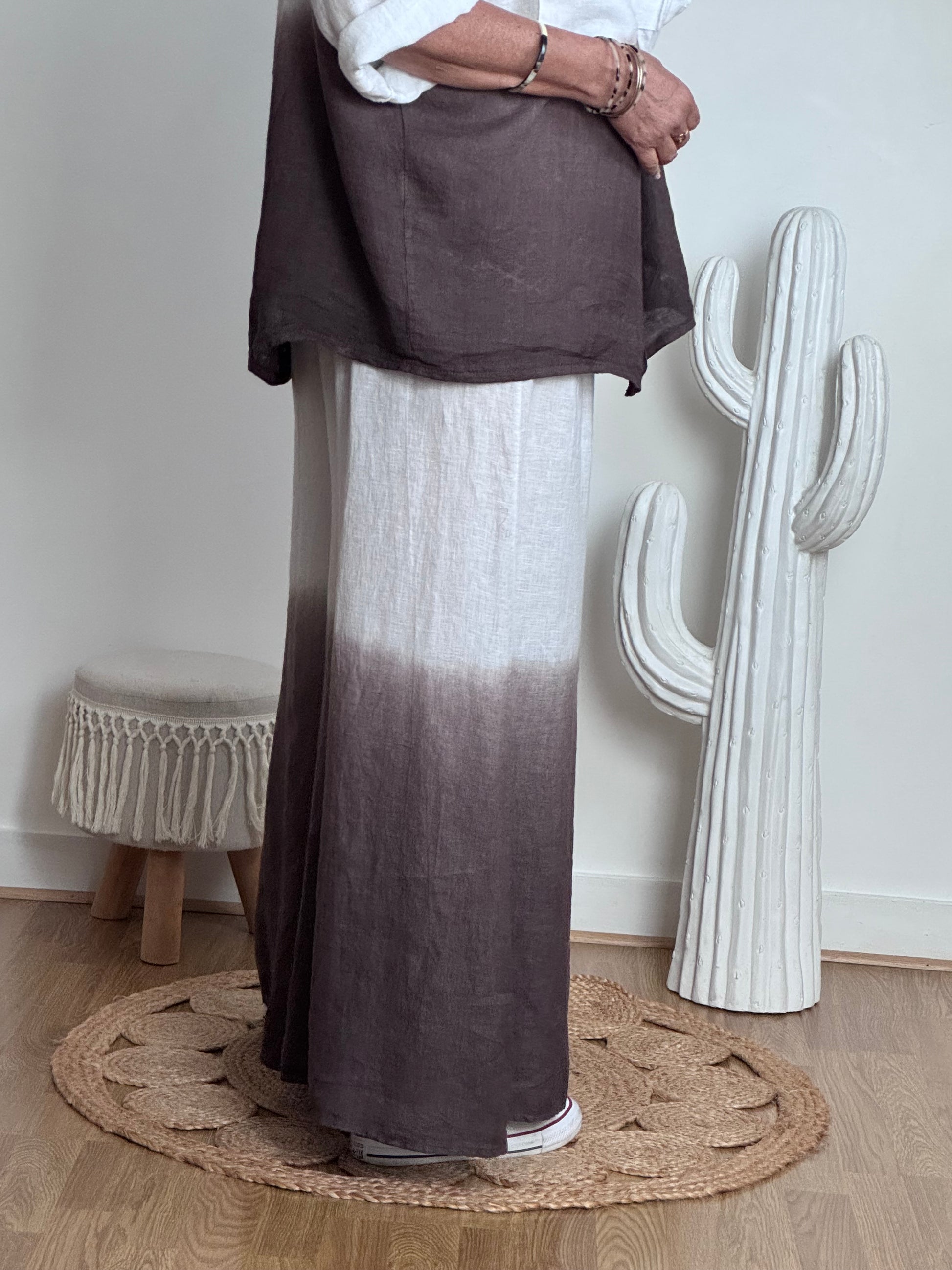 Pantalon palazzo Lin blanc et marron