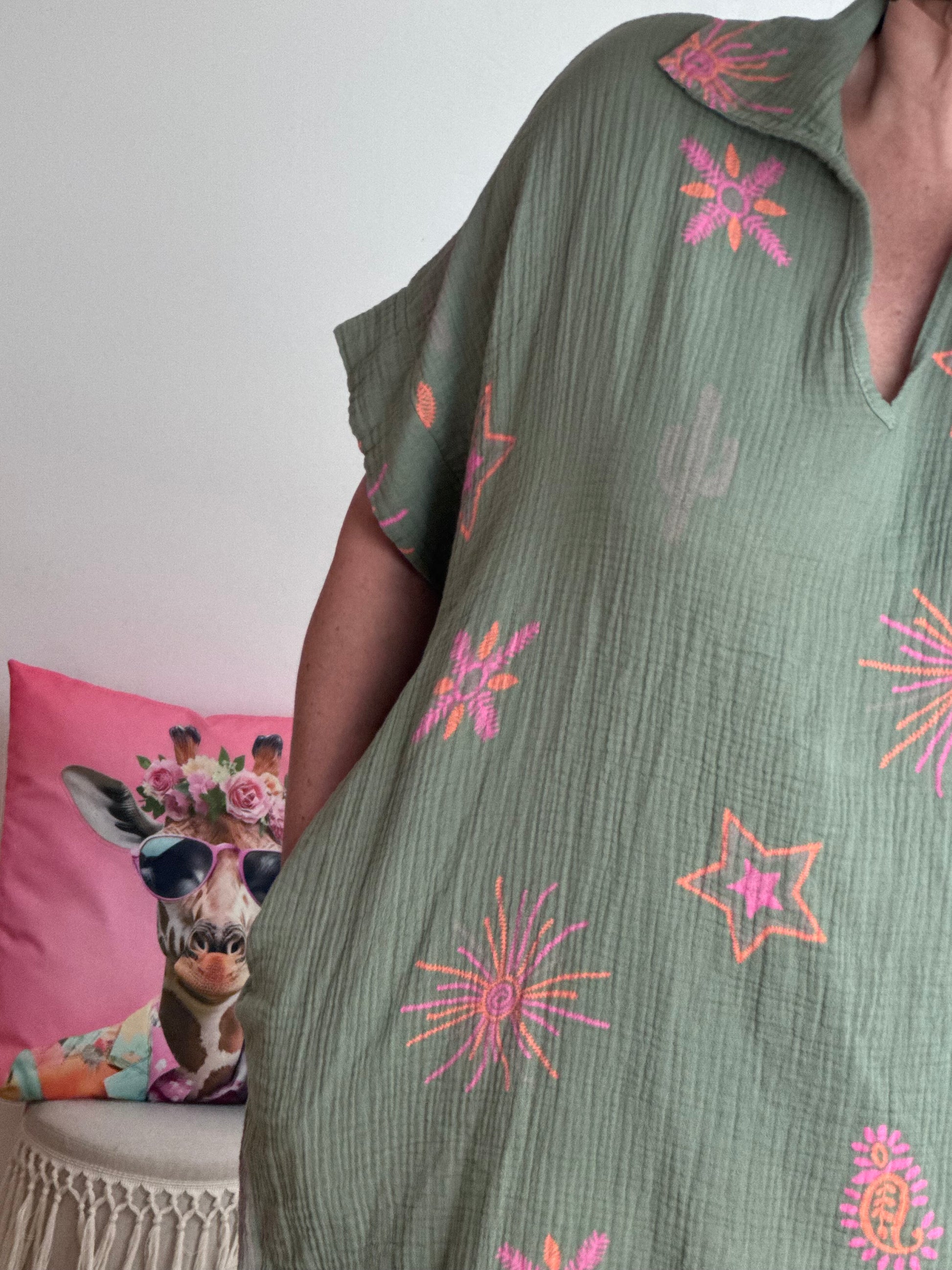 Robe gaze de coton kaki