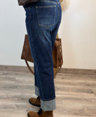 Jeans droit bleu brut cuffed avec revers