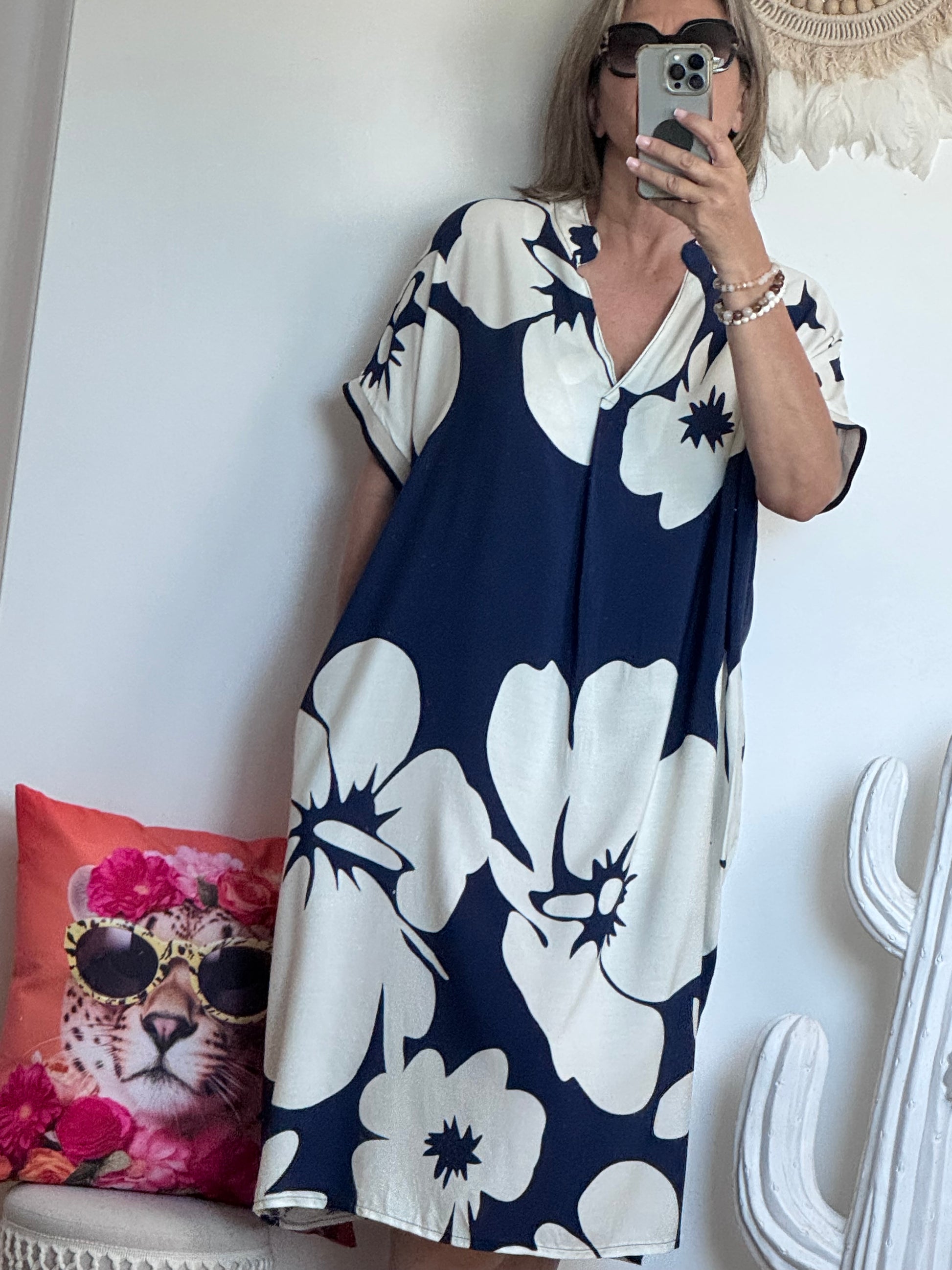 Robe floral marine/blanc TU 40/48
