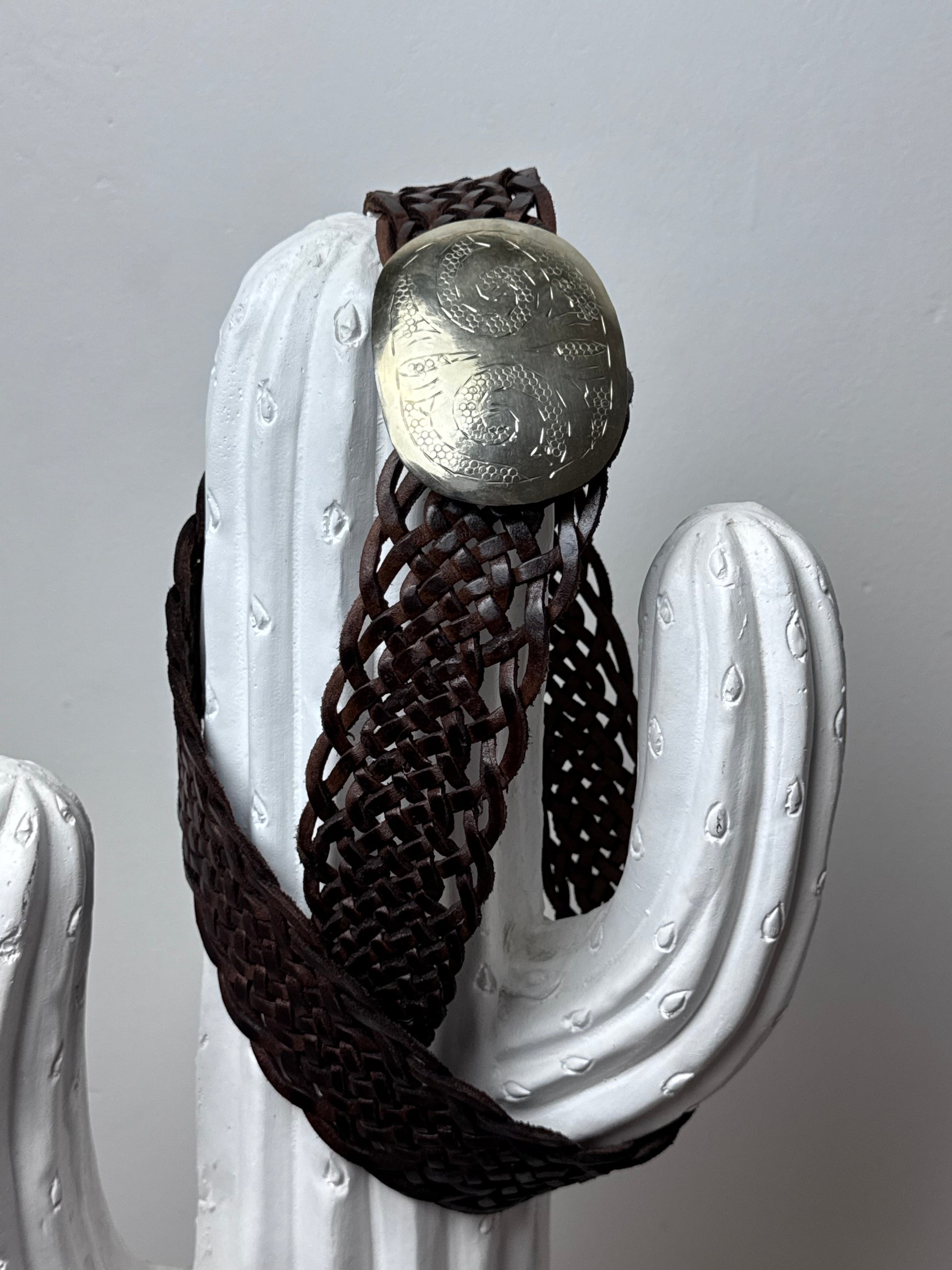 Ceinture cuir tressé marron foncé