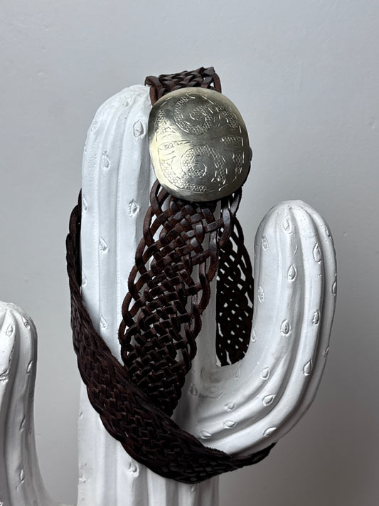 Ceinture cuir tressé marron foncé
