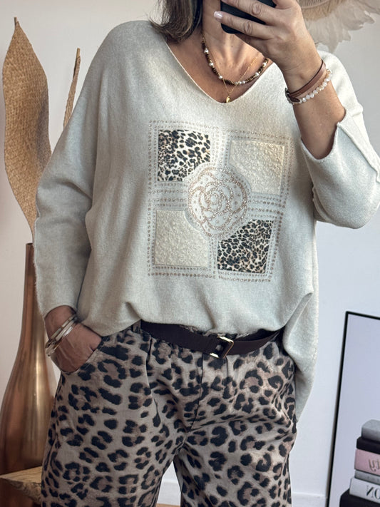 Pull Rosalia beige jolie forme