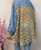 Chemise lyocell bleue dos lurex doré ajouré TU 42/50