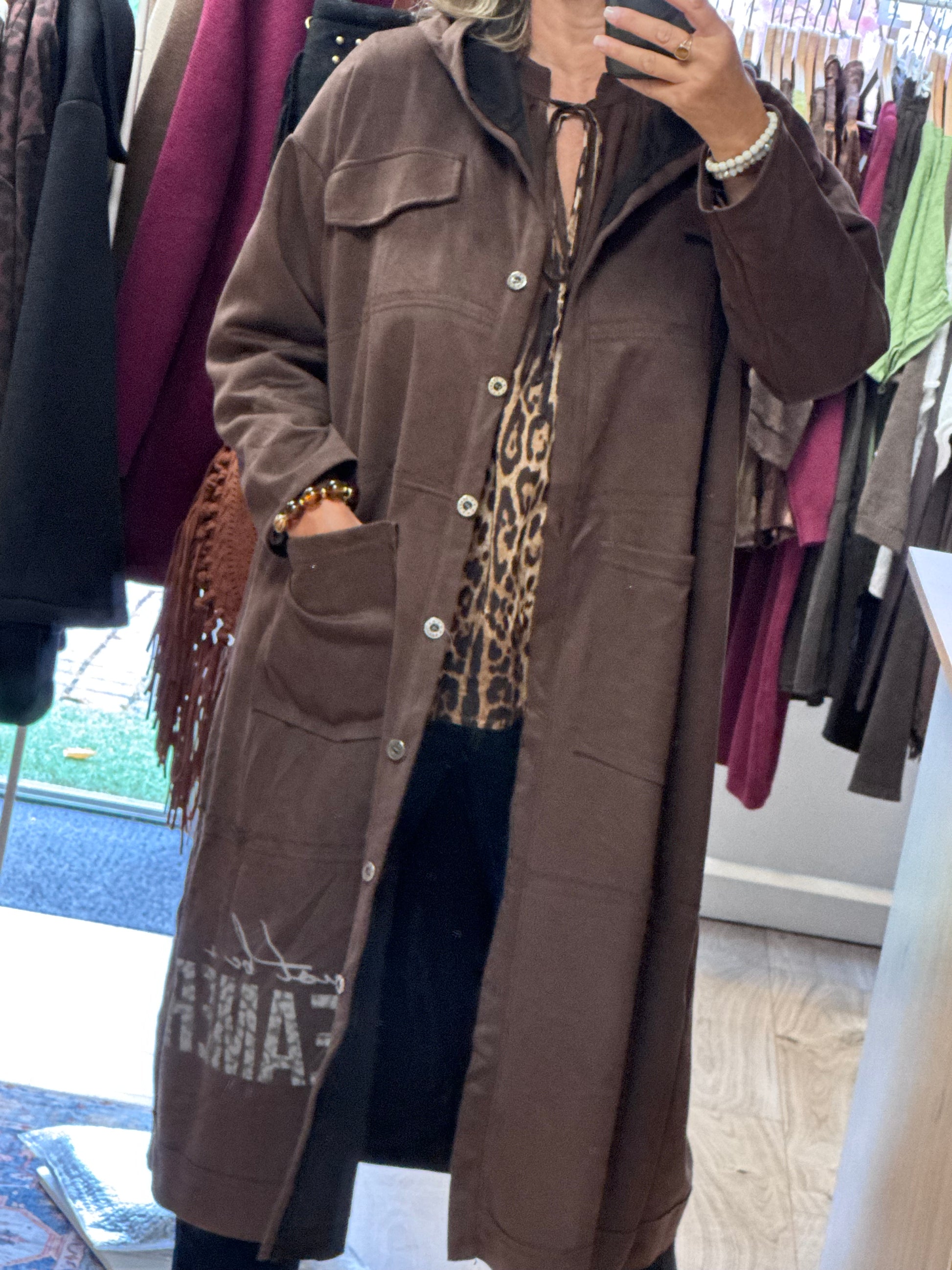 Veste longue suédine marron