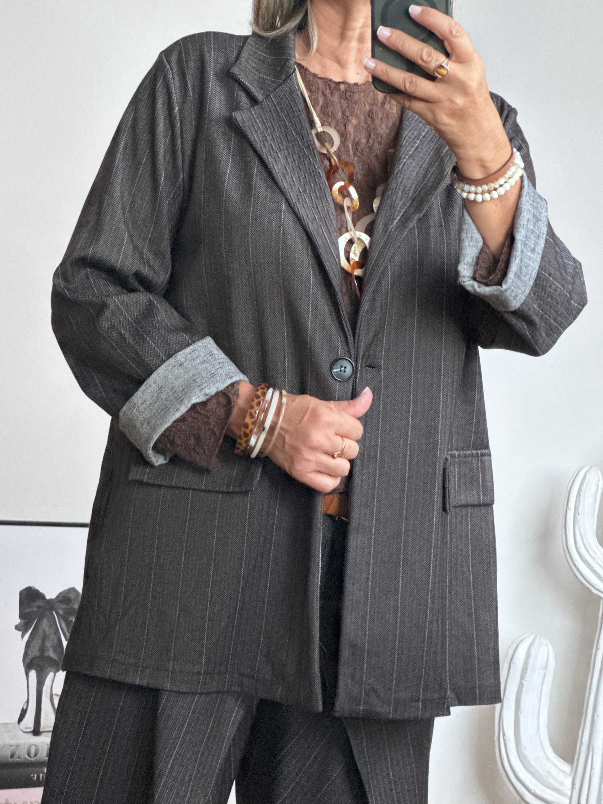 Veste blazer Alan marron fines rayures TU 40/48