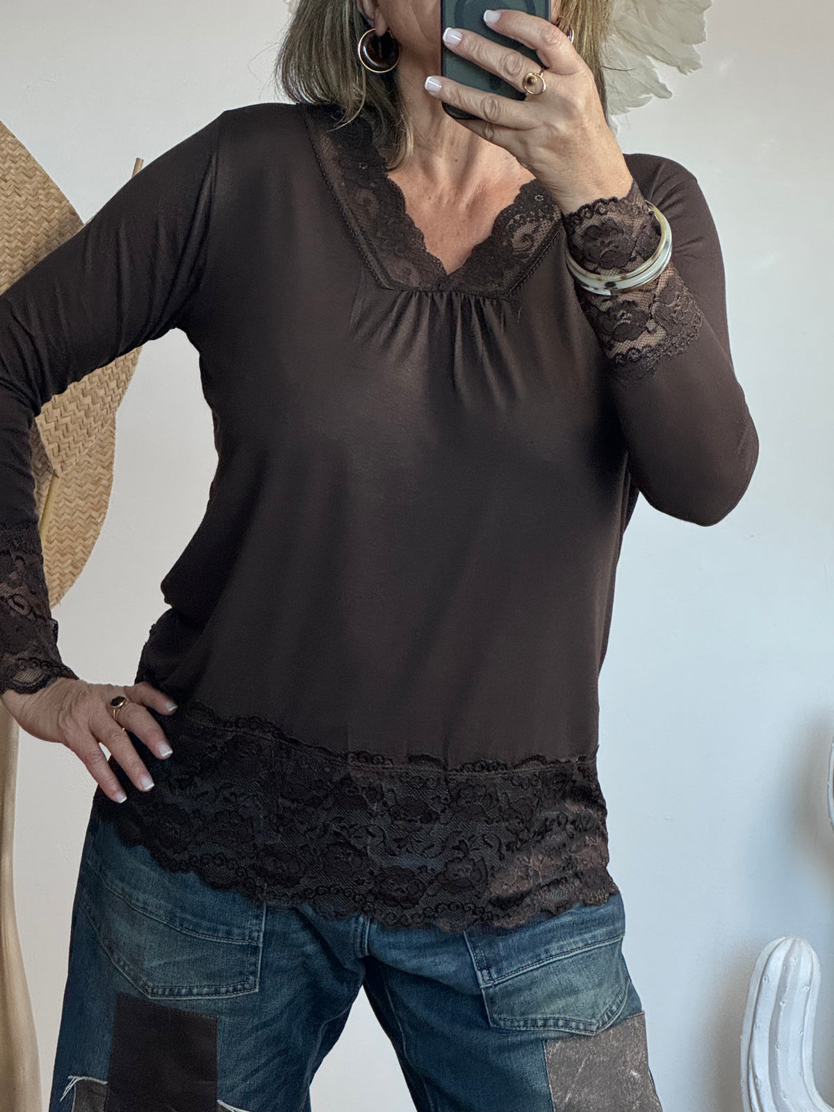 Top dentelle marron