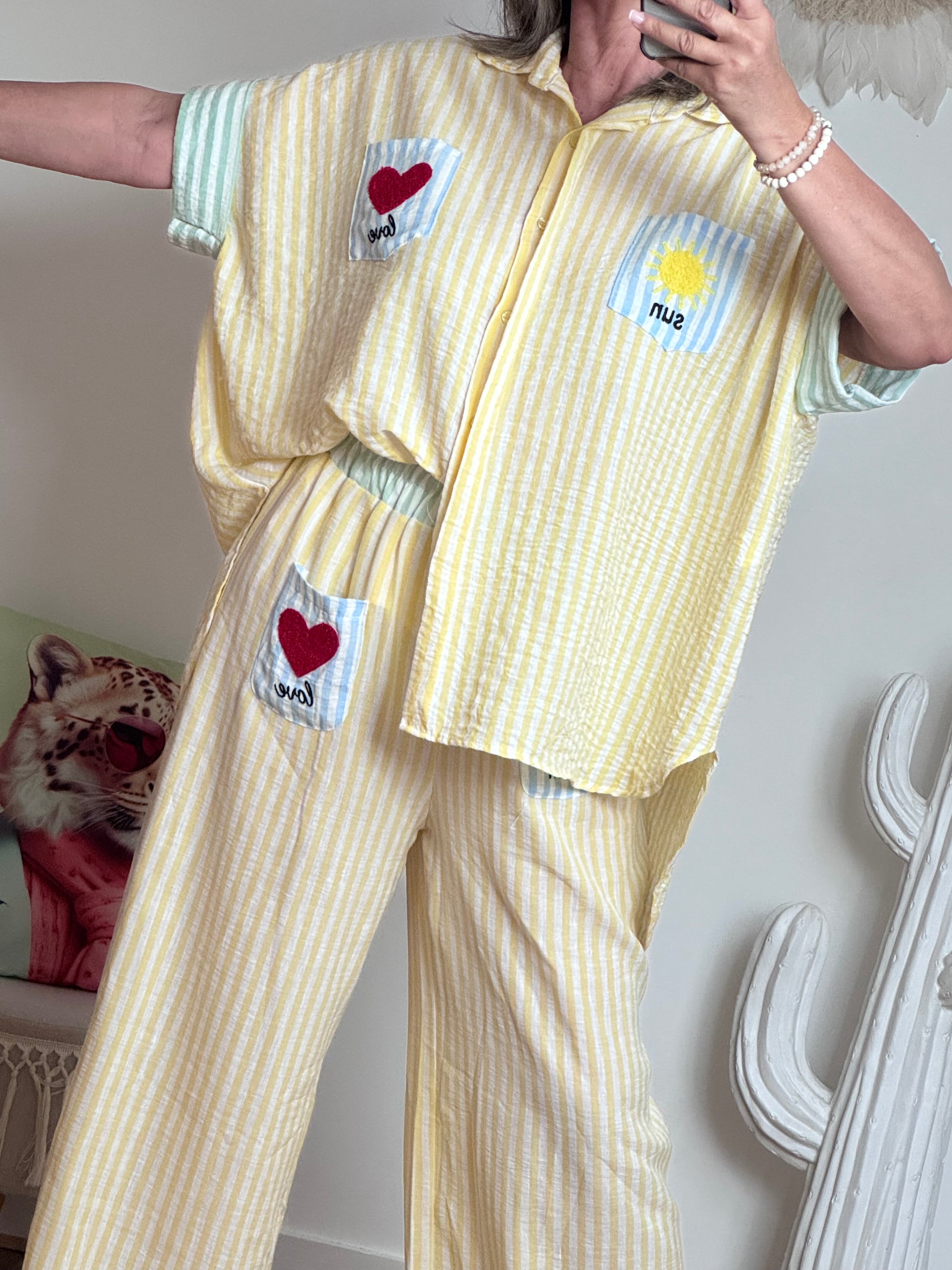 Chemise oversize rayée jaune