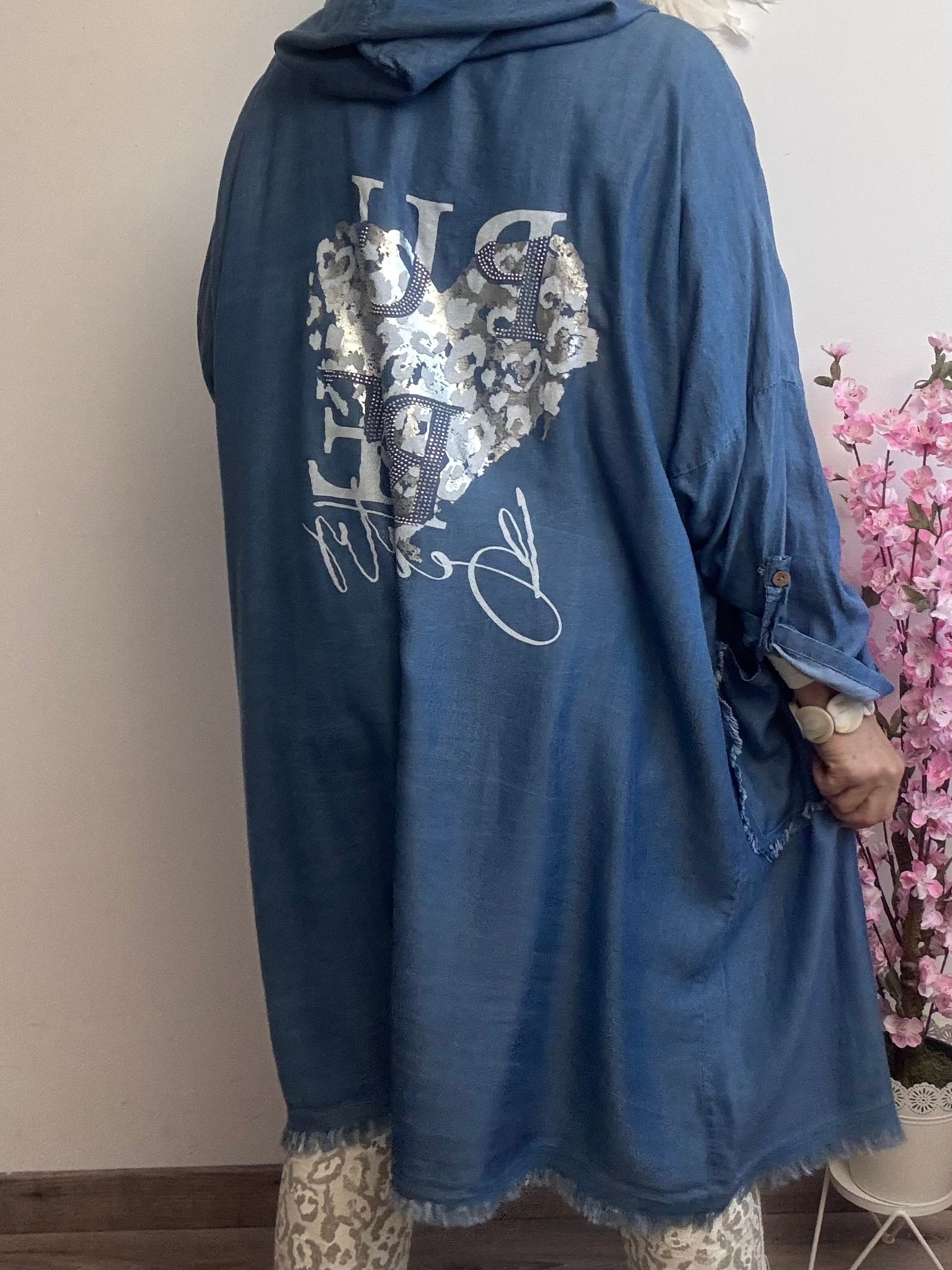 Veste longue casuel tencel bleue TU 44/50