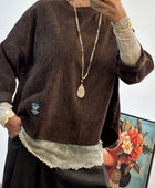 Sweat velours côtelé marron