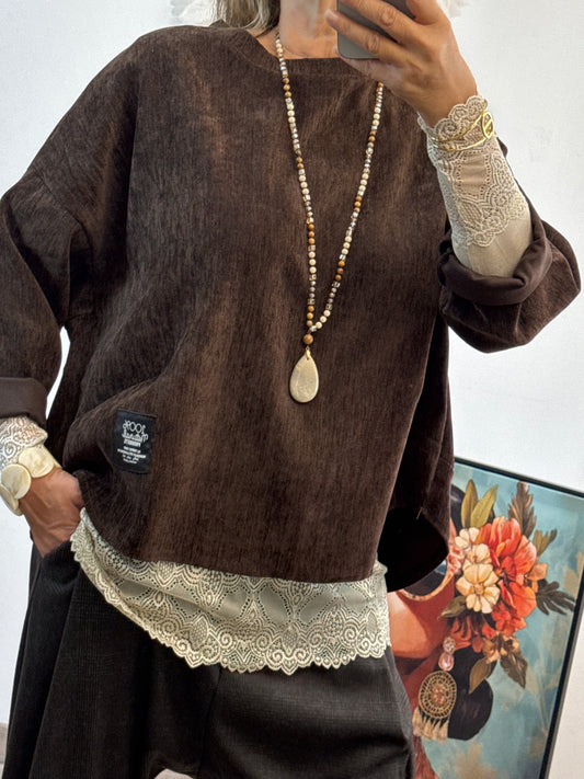 Sweat velours côtelé marron