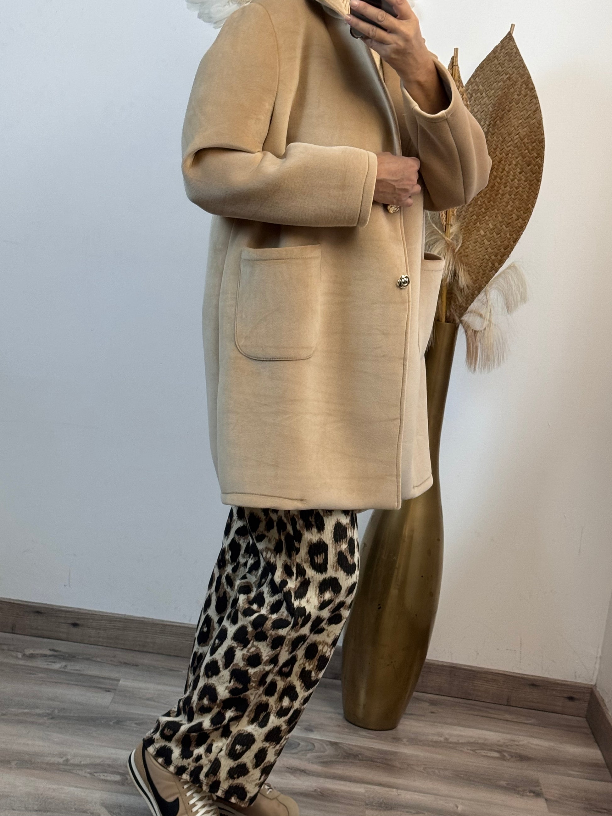 Manteau velours yoga beige