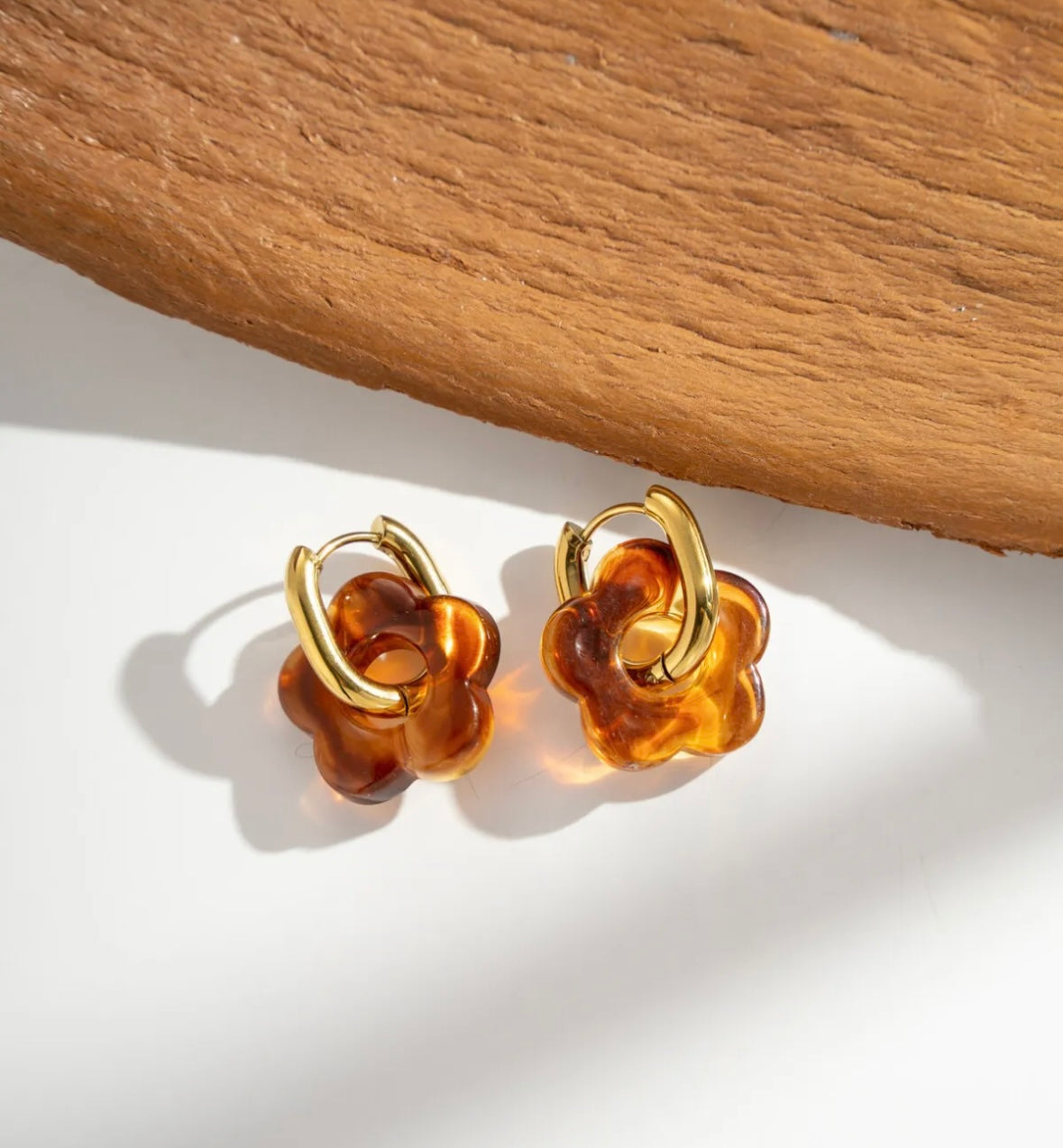 Boucles Acier inoxydable Fleurs Résine Brun