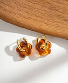 Boucles Acier inoxydable Fleurs Résine Brun