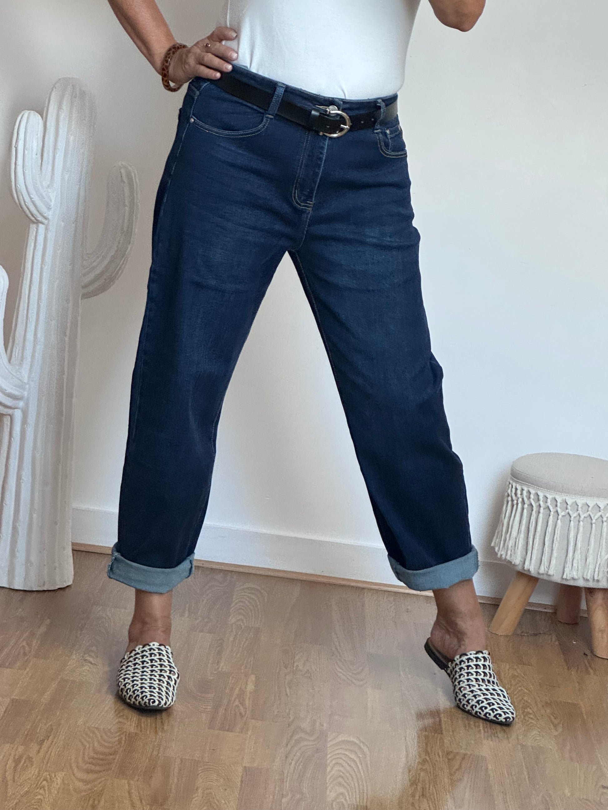 Jeans barrel bleu foncé