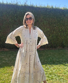 Robe longue bandana et broderie beige