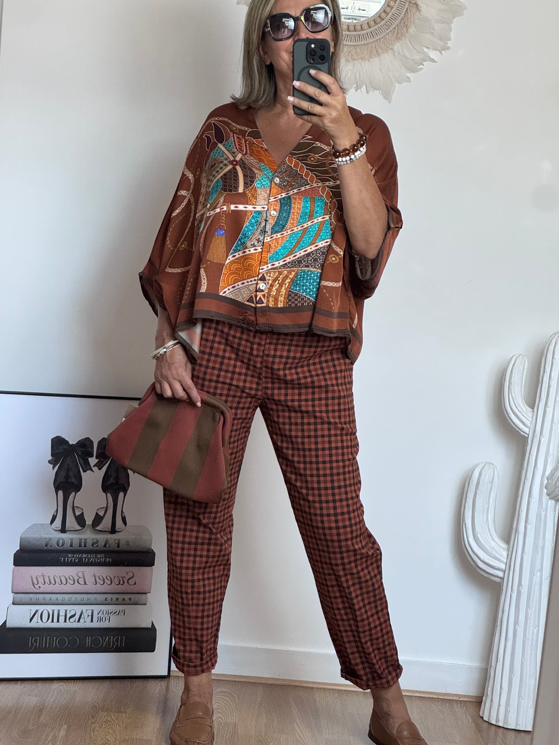 Pantalon vichy terracotta